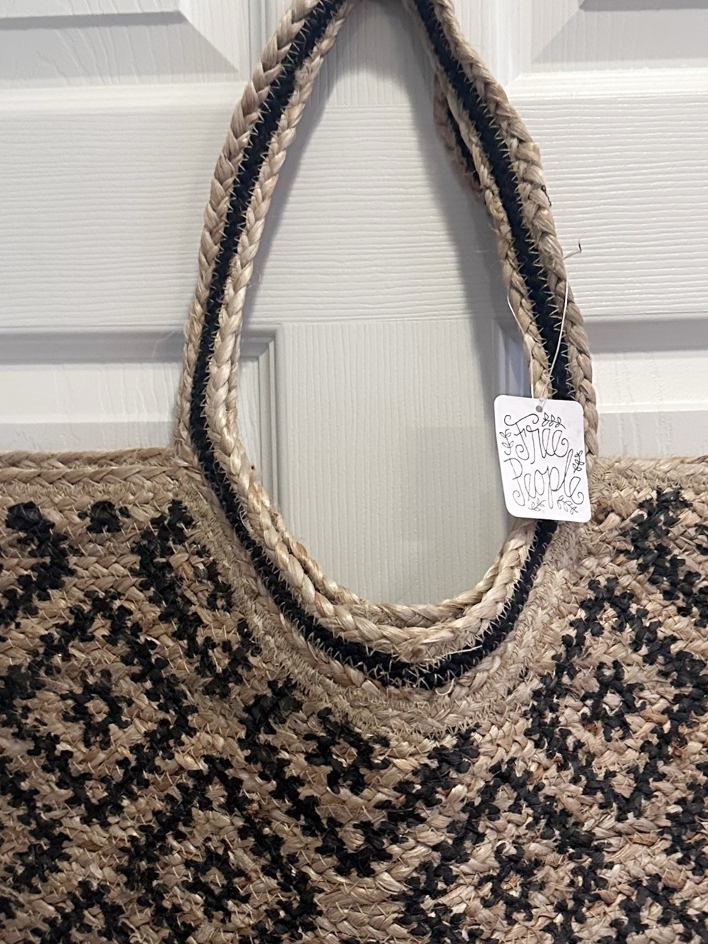 Free People Eva Tote NWT Jute Sisal Print Woven Beach Summer Bohemian Carry All - Picture 5 of 11